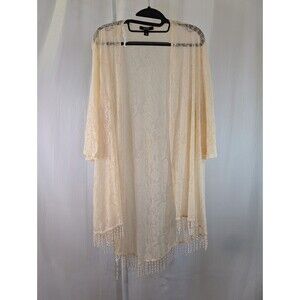 Espresso Plus Fringe Lace Kimono Cover-up Swim Beach 1x Ivory Cream (E10)